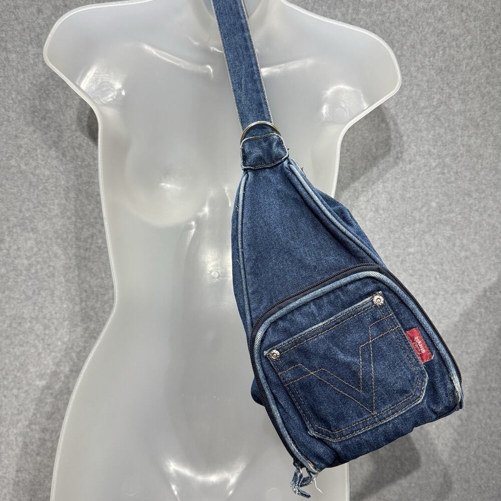 VTG Y2K Globe Denim Sling Bag Glue Jean Crossbody Shoulder Backpack 2000s